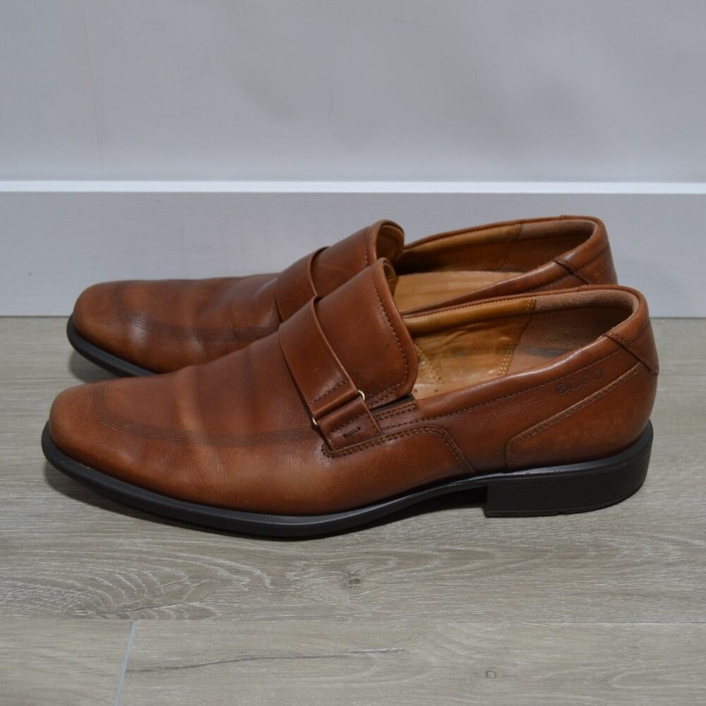 ecco Edinburg Men's Honey Brown Leather Slip on Buckle Loafers EU 44 US 10